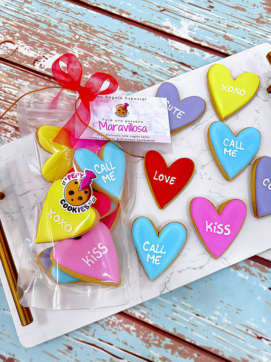 BOLSA 10 MINI GALLETAS: CORAZONES COLORES